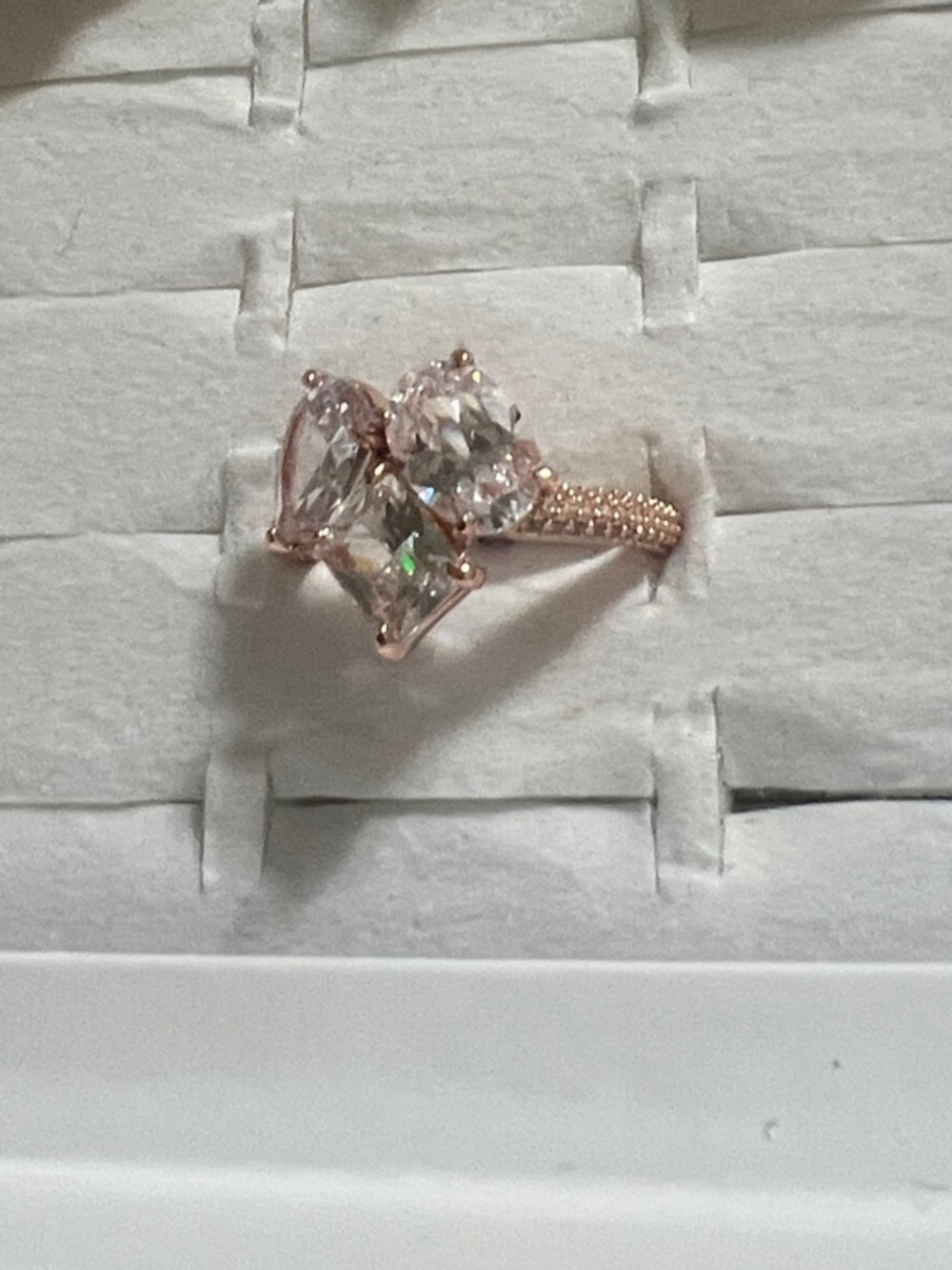 Rose Gold Three-Stone Sparkling Crystal Ring - Women Jewelry